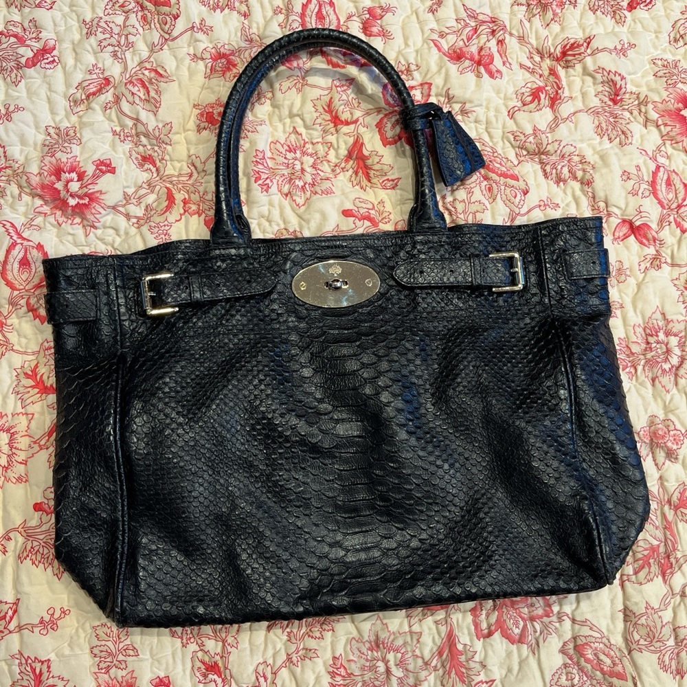 Stunning New Mulberry Designer Bayswater black Python leather Shouler Bag Purse!